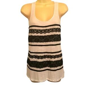 Forever 21 White Tank Top with Black Lace Trim Size Small